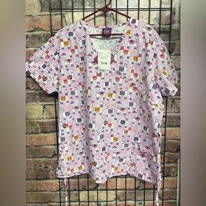 NWT- Divine Curves pink lama print scrub top womens seize 2X